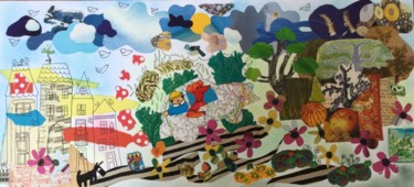 paysage à la deux chevaux Collages intitulée "paysage à la deux c…" par Nathalie Vanlaer, Œuvre d'art originale, Collages