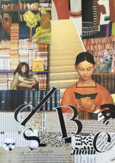 Collages titled "Dans les livres" by Nathalie Vanlaer, Original Artwork, Collages