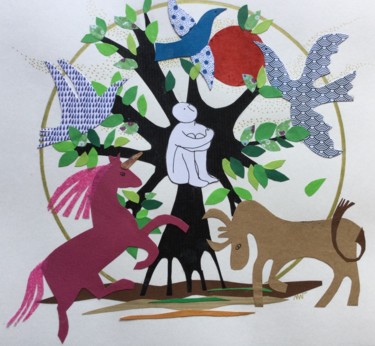 Collages intitolato "Un jour un arbre" da Nathalie Vanlaer, Opera d'arte originale, Collages