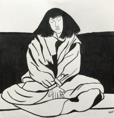 Drawing titled "Moment calme" by Nathalie Vanlaer, Original Artwork, Ink