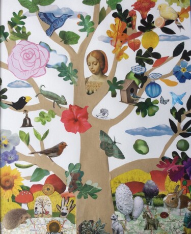 Collagen mit dem Titel "L'arbre magique" von Nathalie Vanlaer, Original-Kunstwerk, Collagen