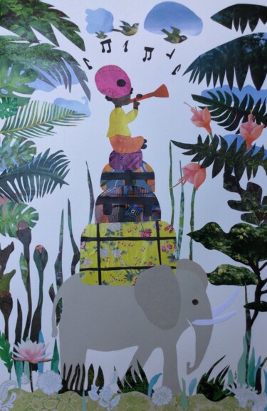 Collages intitulée "Le prince et l'élép…" par Nathalie Vanlaer, Œuvre d'art originale, Collages