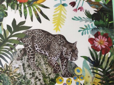 Κολάζ με τίτλο "Le jaguar" από Nathalie Vanlaer, Αυθεντικά έργα τέχνης, Κολάζ