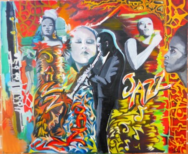 Schilderij getiteld "jazz" door Natydelhommé, Origineel Kunstwerk, Olie