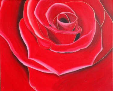 Painting titled "Rose rouge" by Nausicaa Scheidt, Original Artwork, Acrylic Mounted on Wood Stretcher frame