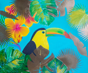 Painting titled "Paradis tropicale" by Nausicaa Scheidt, Original Artwork, Acrylic Mounted on Wood Stretcher frame