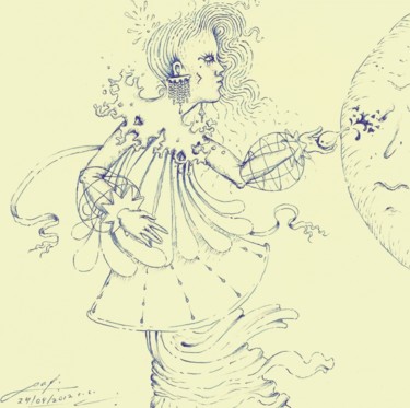 Desenho intitulada "dama-da-noite-e-o-j…" por Nauti'Synkkä Twins, Obras de arte originais