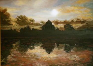Картина под названием "Озеро Кусум-саровар…" - Навадвип Дас, Подлинное произведение искусства, Масло