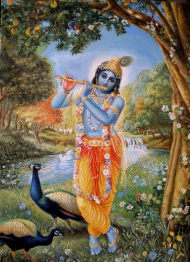 Картина под названием "Krishna" - Навадвип Дас, Подлинное произведение искусства, Масло
