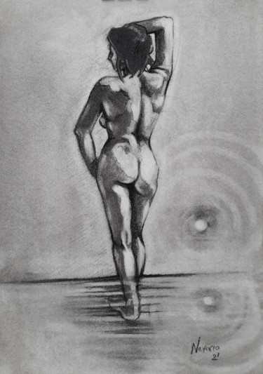 Drawing titled "Study of a Nudo" by Franco Navarro, Original Artwork, Charcoal