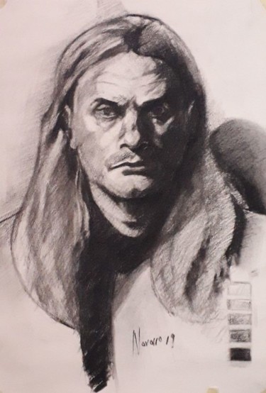 Drawing titled "Portrait of Ray" by Franco Navarro, Original Artwork, Charcoal