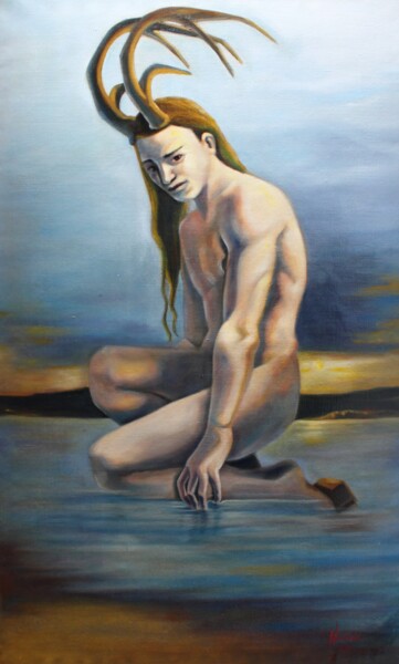 Painting titled "Actaeon the Hunted…" by Franco Navarro, Original Artwork, Oil