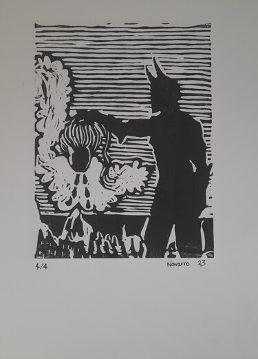 Druckgrafik mit dem Titel "Let's blame the Dev…" von Franco Navarro, Original-Kunstwerk, Linoldrucke