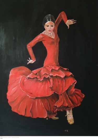 Painting titled "The fire lady" by Annie Kachani, Original Artwork, Oil