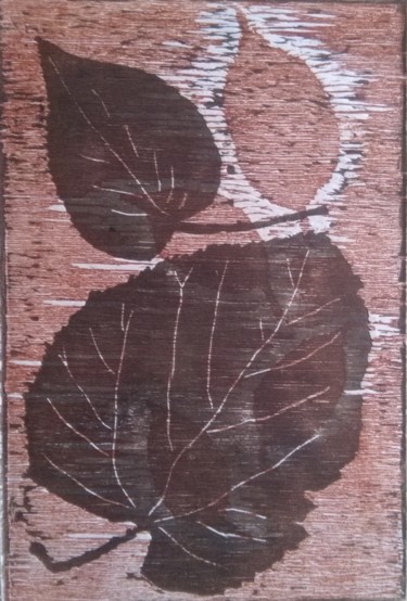 Druckgrafik mit dem Titel "Leaves" von Nayeli, Original-Kunstwerk, Gravur