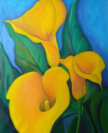 Peinture intitulée "Calas amarillas" par Nayeli, Œuvre d'art originale, Acrylique