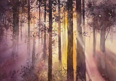 Malerei mit dem Titel "Morning (Original w…" von Nazar Grunyka, Original-Kunstwerk, Aquarell