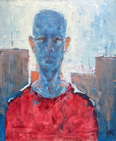 Painting titled "Blue" by Nazar Ivanyuk, Original Artwork, Oil Mounted on Wood Stretcher frame