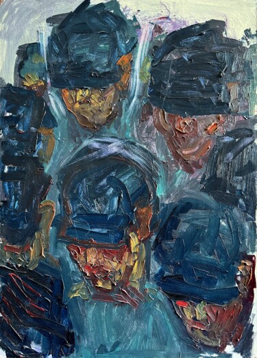Painting titled "Mob" by Nazar Ivanyuk, Original Artwork, Oil Mounted on Wood Stretcher frame