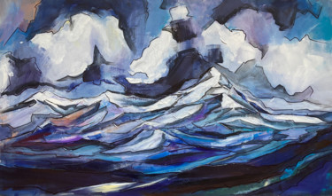 Painting titled "Mountains connect t…" by Nazar Tuvakov, Original Artwork, Acrylic