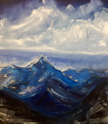Painting titled "Blue mountains." by Nazar Tuvakov, Original Artwork, Acrylic