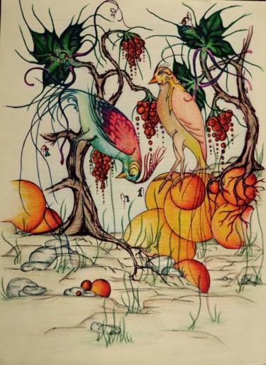 Drawing titled "birds" by Nino Beqauri, Original Artwork, Ballpoint pen