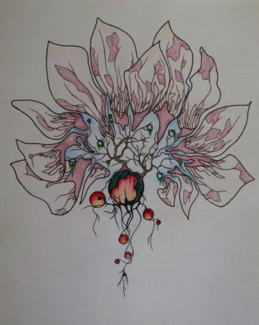 Drawing titled "flower" by Nino Beqauri, Original Artwork, Ballpoint pen