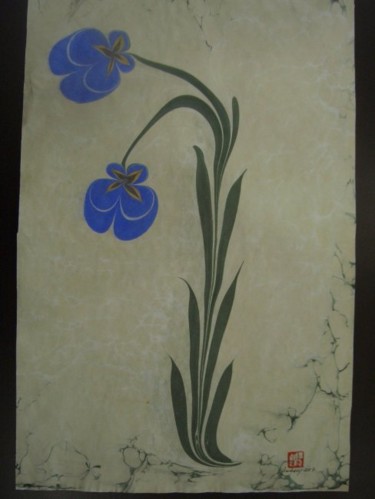 绘画 标题为“mavi  menekseler” 由Marbling Paper, 原创艺术品, 油