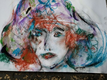 Dessin intitulée "elle couleurs" par Hiris, Œuvre d'art originale, Fusain