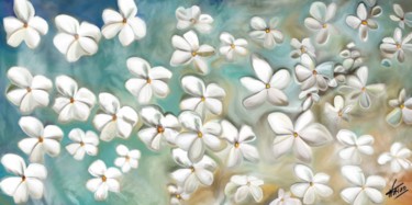 Arts numériques intitulée "Fleurs blanches" par Natoo, Œuvre d'art originale, Peinture numérique