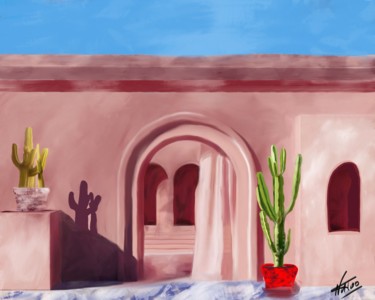 Arts numériques intitulée "Maison rose 2" par Natoo, Œuvre d'art originale, Peinture numérique