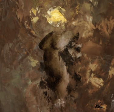 Digital Arts titled "Femme lune" by Natoo, Original Artwork, Digital Painting