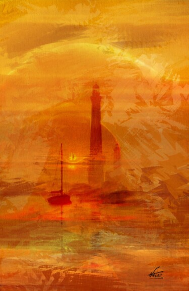 Digital Arts titled "Finistère Sud" by Natoo, Original Artwork, Digital Painting Mounted on Wood Panel