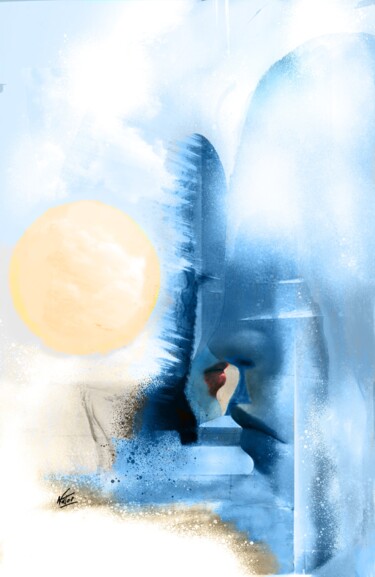 Digital Arts titled "Dream bleue" by Natoo, Original Artwork, Digital Painting Mounted on Aluminium
