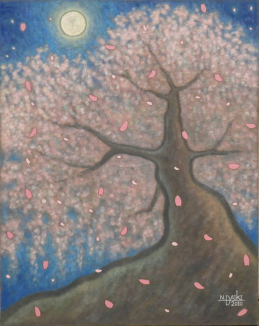 Painting titled "SAKURA Le cerisier" by Daïki Nishio, Original Artwork, Oil