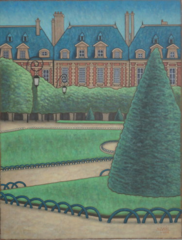 Malerei mit dem Titel "Place des Vosges" von Daïki Nishio, Original-Kunstwerk, Öl