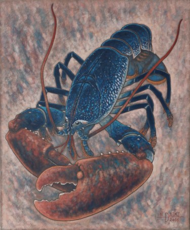 Painting titled "Homard bleu" by Daïki Nishio, Original Artwork, Oil