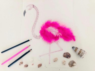 Dessin intitulée "Flamingo" par Clara.C, Œuvre d'art originale, Crayon