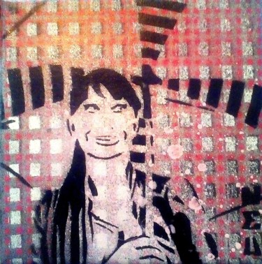 Malerei mit dem Titel "FEMME AU PARAPLUIE" von Nea Borgel, Original-Kunstwerk, Sprühfarbe Auf Keilrahmen aus Holz montiert