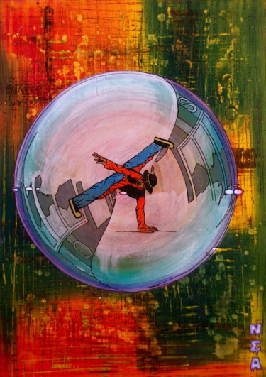 Painting titled "HIP HOP BUBBLE" by Nea Borgel, Original Artwork, Acrylic Mounted on Wood Stretcher frame