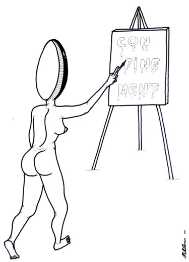 Dessin intitulée "CON FINE MENT" par Nea Borgel, Œuvre d'art originale, Marqueur