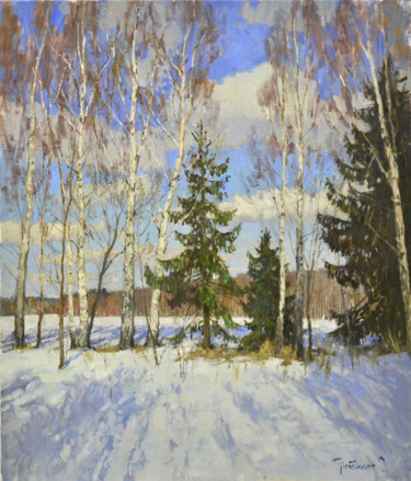 Painting titled "Март" by Sergei Nebesikhin, Original Artwork, Oil