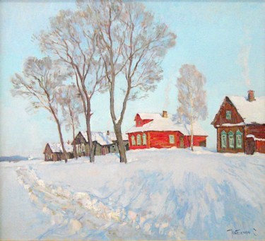 Painting titled "Красныйдом" by Sergei Nebesikhin, Original Artwork, Oil