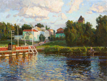 Painting titled "Вечер. Коломна" by Sergei Nebesikhin, Original Artwork, Oil