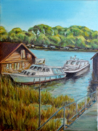 Painting titled "the river Sava, Bel…" by Djura, Original Artwork, Oil