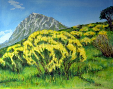 Peinture intitulée "yellow bush" par Djura, Œuvre d'art originale, Acrylique