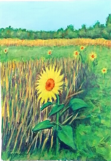Painting titled "sunflower 21" by Djura, Original Artwork, Acrylic