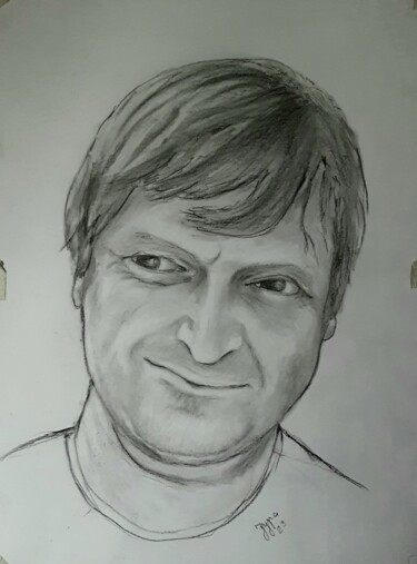 Drawing titled "Portret 79" by Djura, Original Artwork, Charcoal