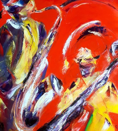Peinture intitulée "Orchestre  de jazz" par Annie Nectoux, Œuvre d'art originale, Huile