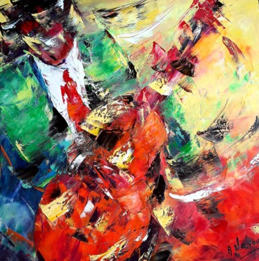 Painting titled "Guitariste" by Annie Nectoux, Original Artwork, Oil